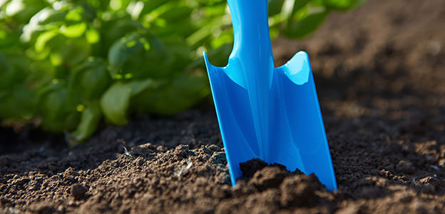 Garden shovel tucked